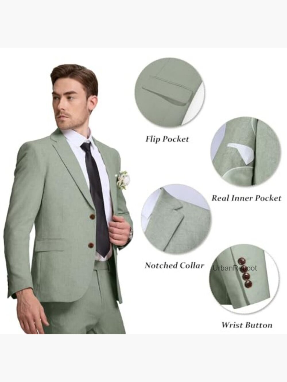 Men's Linen 2 Piece Suit Slim Fit Blazer and Pants Beach Wedding Prom Party - Picture 2 of 7